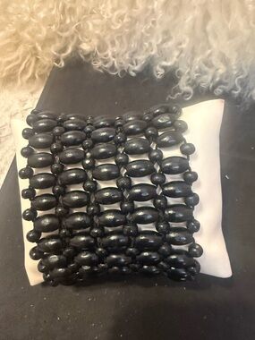 Beaded Stretch Bracelet - Black Wooden Bead Design